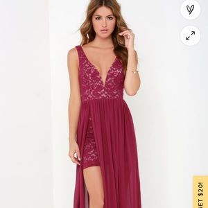 Lulus Make Way for Wonderful berry red lace maxi dress